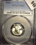 1943 P PCGS slabbed MS65 Mercury Dime.