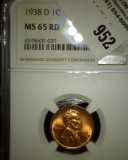 1938 D Lincoln Cent NGC slabbed MS 65 RD