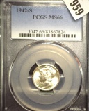 1942 S PCGS slabbed MS66 Mercury Dime.