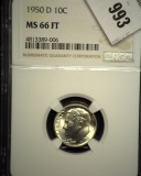 1950 D Roosevelt Dime NGC slabbed MS 66 FT