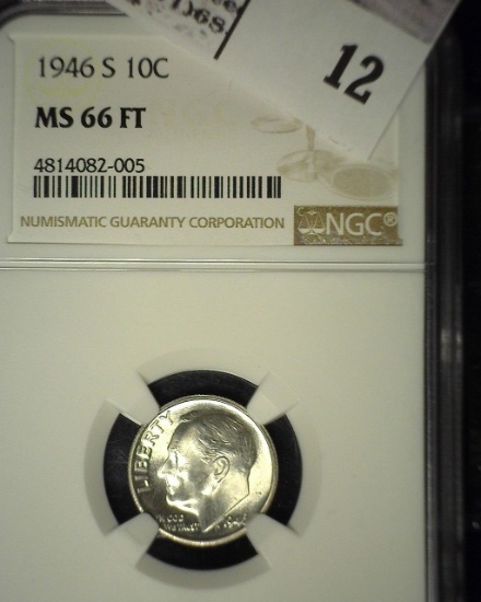 1946 S Roosevelt Silver Dime, NGC slaqbbed MS 66 FT.