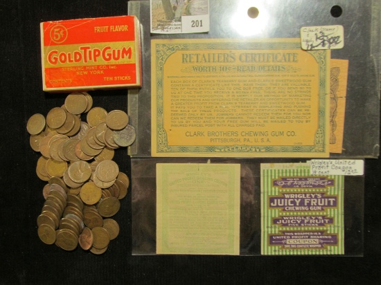 Chewing Gum Memorabilia: (2) different Profit sharing coupons from the Depression era & a "Gold Tip