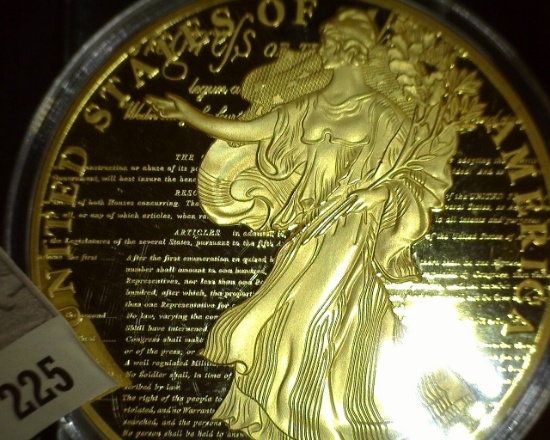 Large 70mm 24Kt Gold Layered Medal "United States Constitution 1791 Bill of Right First Ten Amendmen