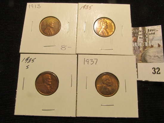 1913 P EF, 35P BU. S BU, & 37 P BU Lincoln Cents. Red book value $36.