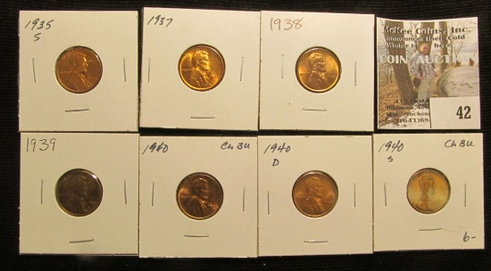 1935 S, 37 P, 38 P, 39 P, 40 P, D, & S Lincoln Cents, all Brilliant Uncirculated.