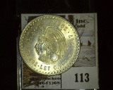 1947 Mexico .900 Fine Silver Five Peso Coin, BU.