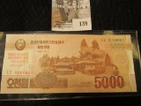 2013 North Korea 5000 Won Specimen Note. Serial # 0000000, Front: Birthplace of Kim Il-sung in Mangy