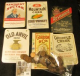 Attractive Group of old Post Prohibition era Whiskey Bottle labels in mint condition & a nice group