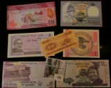 (2) 20 Kwacha Malawi Banknotes, CU; & (5) unidentified Crisp Uncirculated Foreign Banknotes.