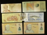 (2) Central Bank of Nigeria Five Naira Banknotes, CU; (2) different Bhutan Banknotes, CU; Five Kwanz