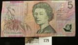 Reserve Bank of Australia Five Dollar Banknote with security devices.