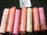 (7) Solid Date Rolls of Old Wheat Cents, includes: 1949D, 50D, 51D, 53D, 55D, 57D, & 58D. All circul