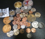 Large group of U.S. Coins, Belgium Coin, Sacagawea & Presidential Dollars, various Medals. Even some