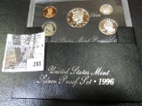 1996 S U.S. Silver Five-piece Proof Set. Original as issued.