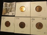 1934P, 35P, S, 36P & S Lincoln Cents, all Brilliant Uncirculated.