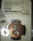 1795 Great Britain Halfpenny Condor Token From Middlesex- Eatons Milled Graded Ms 63 Red Brown