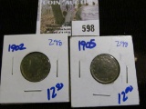 1902 And 1905 V Nickels