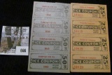 (4) each of two different styles of old 25 & 50 Pound Ice Coupons from 