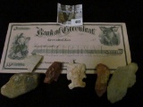 Group of North American Indian Artifacts and flint scrapers, points, etc.; & 1880 era unissued Check