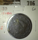 1817 Large Cent, 13 stars, G+, G value $30