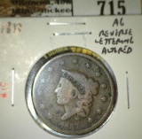 1837 Large Cent, AG reverse lettering altered, G value $20