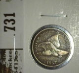 1857 FE Cent, F, F value $45