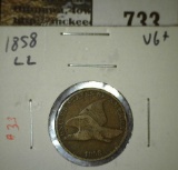 1858 FE Cent, large letters, VG+, VG value $40