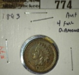 1893 IHC, AU+ 4 FULL diamonds, nice, AU value $35
