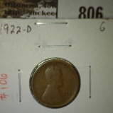 1922-D Lincoln Cent, G, G value $20