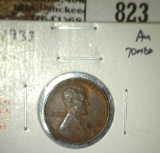 1933 Lincoln Cent, AU toned, AU value $13