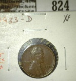 1933-D Lincoln Cent, XF, XF value $12