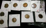 Group of 9 Lincoln Cents, 1949 UNC, 1951-D BU toned, 1952 BU Iridesent toning, 1952-D UNC toned, 195