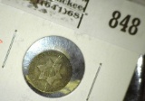1853 3 Cent Silver, F scratch, F value $50
