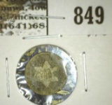 1858 3 Cent Silver, G faint date, value $40