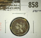 1873 closed 3 3 Cent Nickel, VG dark, VG value $25
