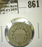 1867 with rays Shield Nickel, G, value $35