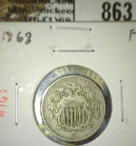 1868 Shield Nickel, F, value $35