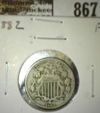 1882 Shield Nickel, F, value $35