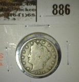 1912-D V Nickel, F, value $10