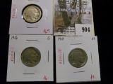 Group of 3 Buffalo Nickels, 1915 G, 1916 G & 1917 VG, group value $21