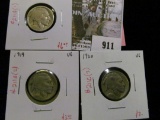 Group of 3 Buffalo Nickels, 1918 G, 1919 VG & 1920 VG, group value $12