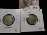 Group of 2 Buffalo Nickels, 1924 VG & 1924-D G, group value $10+