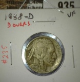 1938-D D over S Buffalo Nickel, VF, value $14