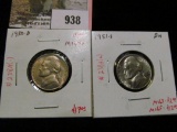 Group of 2 Jefferson Nickels, 1950-D & 1951-S, both BU, value $19 to $29