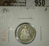1841 Seated Liberty Dime, F, value $30