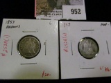 Group of 2 Seated Liberty Dimes, 1853 arrows G & 1857 Poor, group value for problem-free G $36