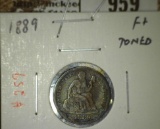 1889 Seated Liberty Dime, F+ toned, value $20