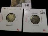 Group of 2 Barber Dimes, 1892 G & 1892-O G, rev scratches, group value $13