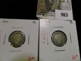 Group of 2 Barber Dimes, 1901 VG & 1901-O VG, group value $10+