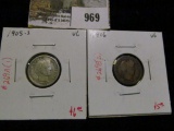 Group of 2 Barber Dimes, 1905-S VG & 1906 VG, group value $11